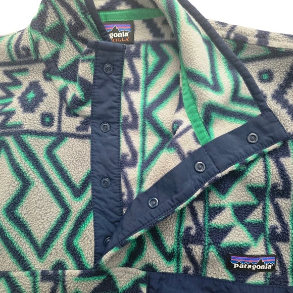 Patagonia Synchilla Snap-T Fleece Montana Siete Green Geometric Print Mens XS